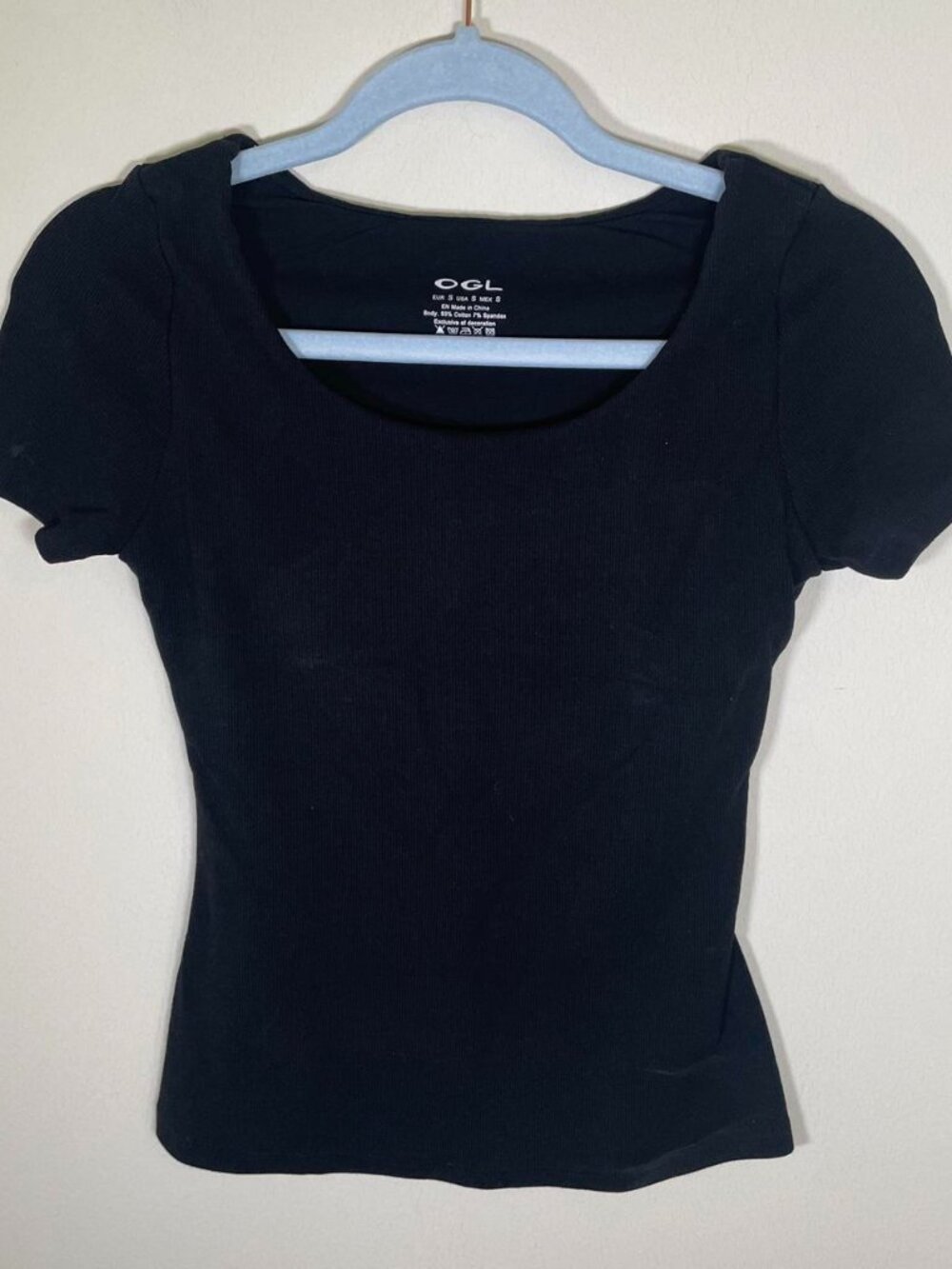 OGL Black Ribbed Scoop Neck Short Sleeve Top